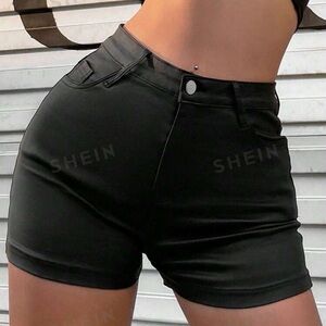 High Waist Faux Leather Shorts Black
